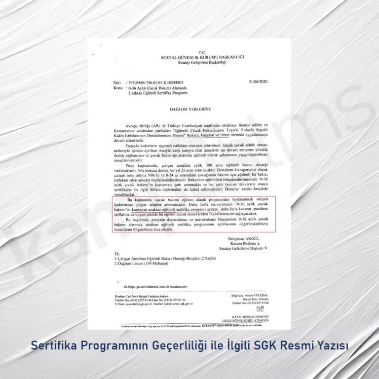 Çocuk Gelişimi Eğitimi Sertifika Programı (SGK Çalışan Anne Desteği Belgesi)