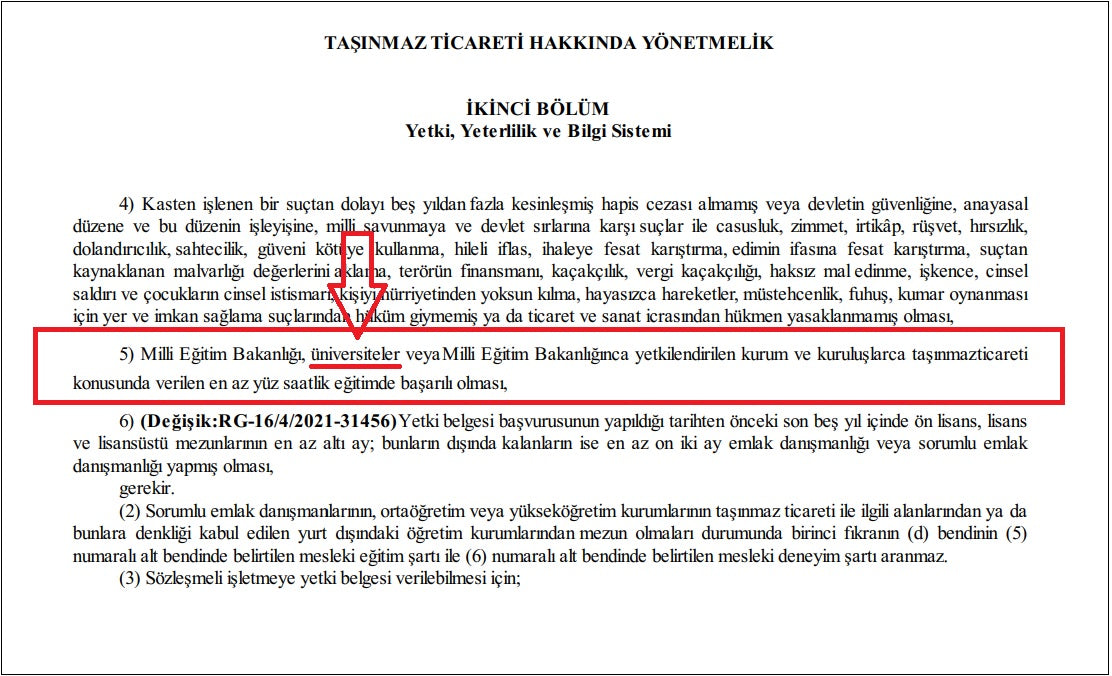 Emlak Danışmanlığı Eğitimi Sertifika Programı (Taşınmaz Ticareti Yetki Belgesi için Zorunlu Eğitim Belgesi)